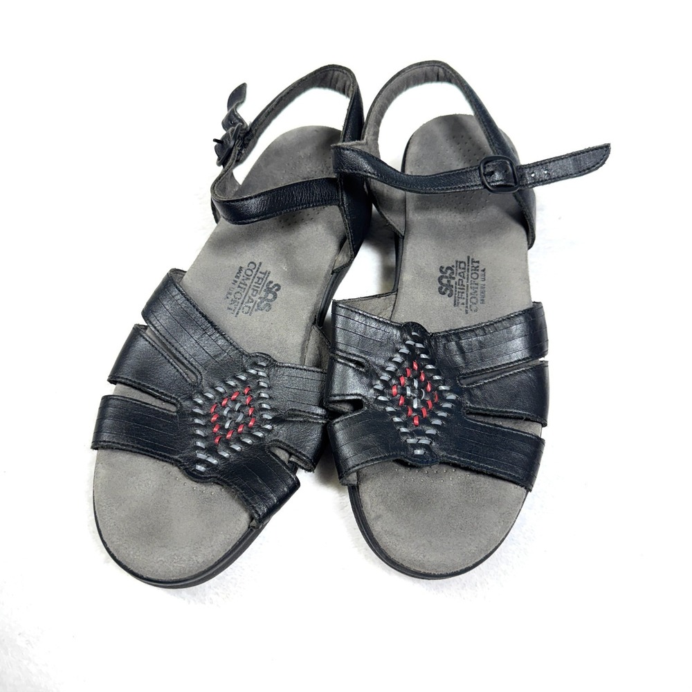 SAS Huarache Sandals Women's US 7.5M Black Leather Tripad Comfort Ankle Strap - Picture 2 of 5